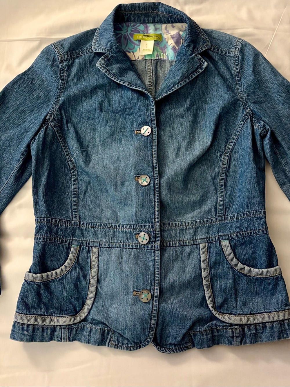 Sigrid Olsen Fitted Denim Blazer Jacket Size 2